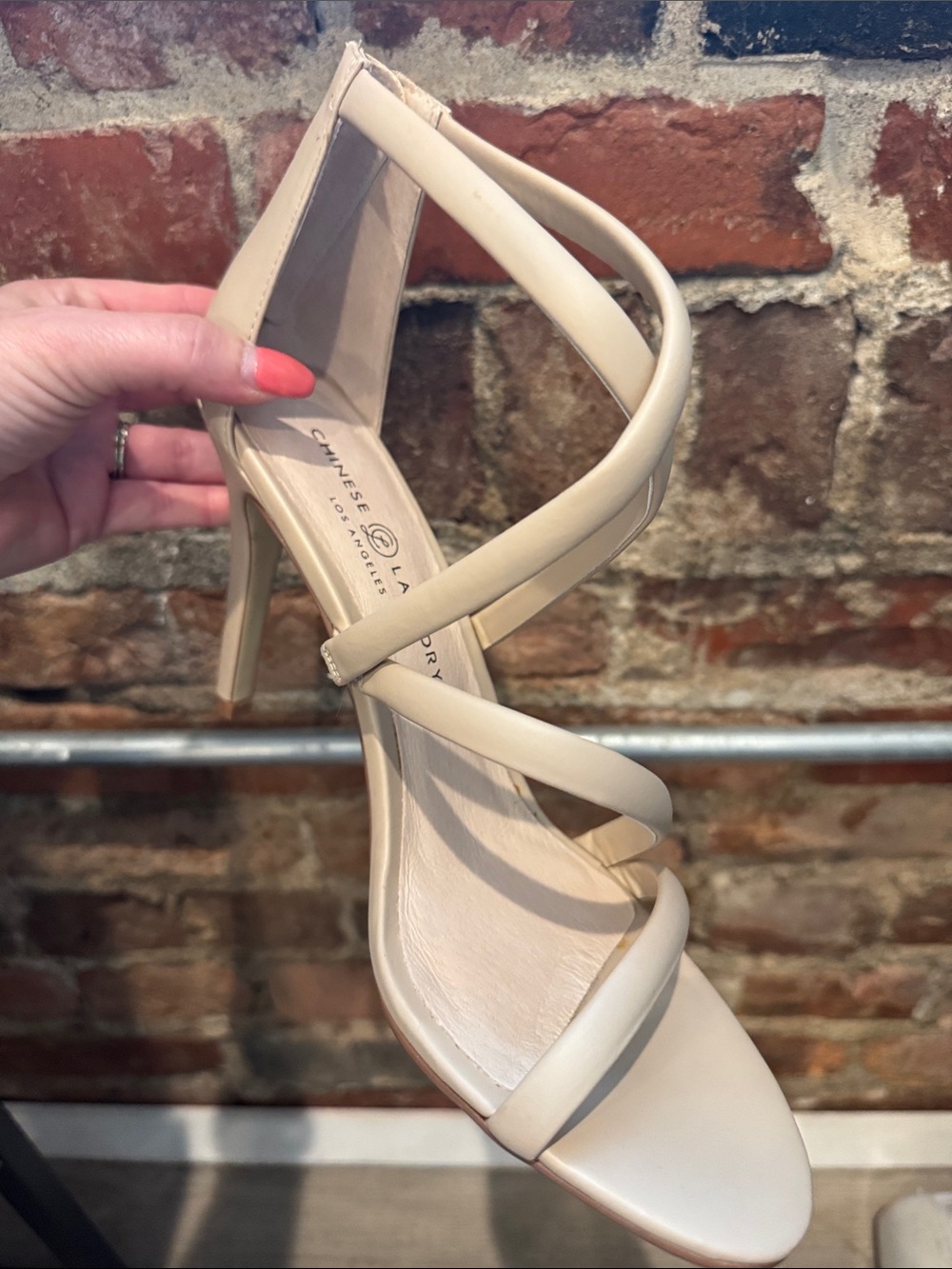 Chinese Laundry Jillian Strappy Heeled Stiletto Sandals in the color Sand
